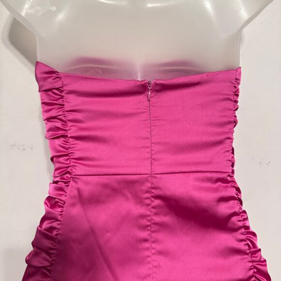 Sage + Paige Dress Womens Small Hot Pink Satin Ruched Side Mini Barbie Party - Picture 6 of 8